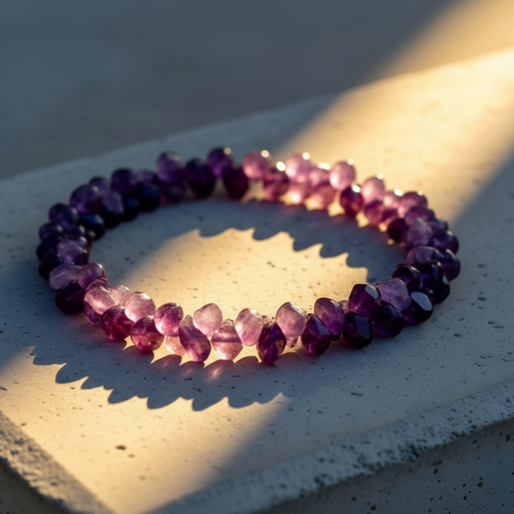 Amethyst bracelet on a stone surface