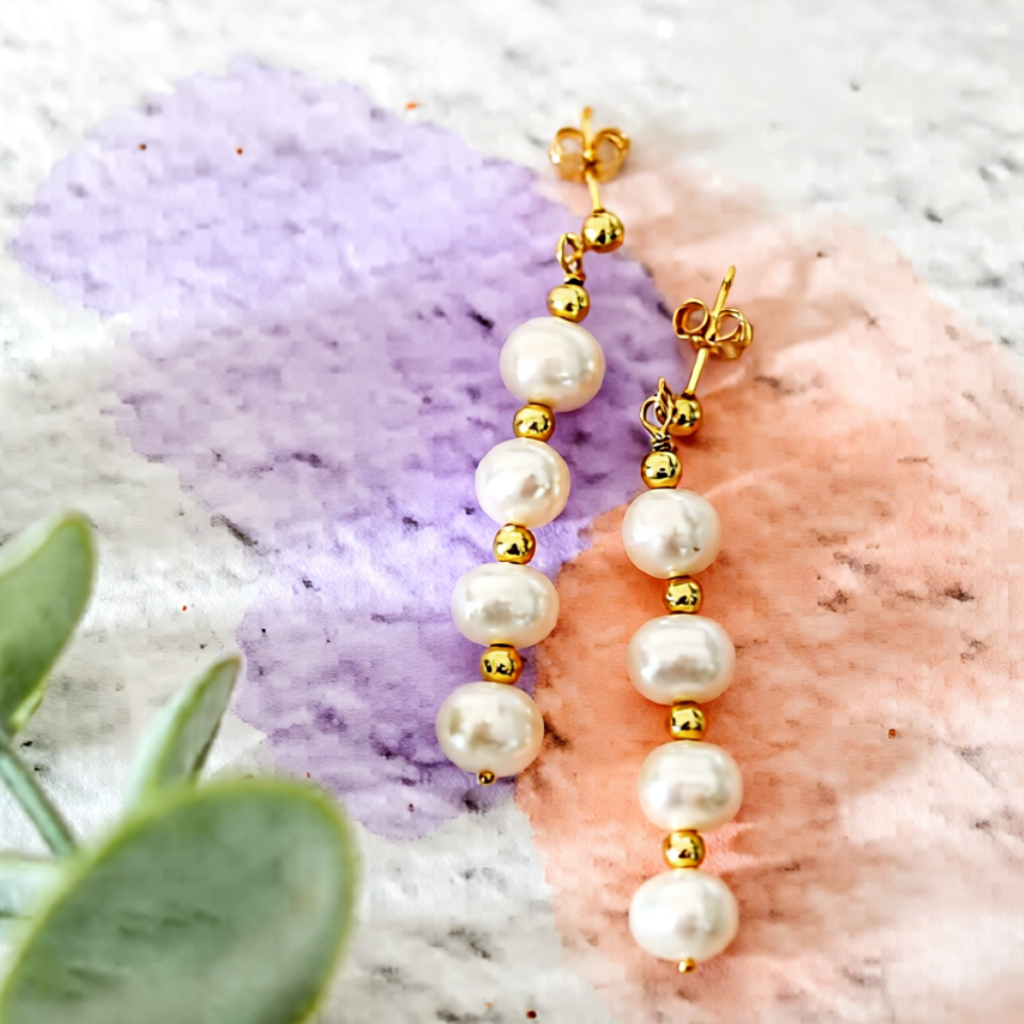 Freshwater Pearl Drop Gold Earrings