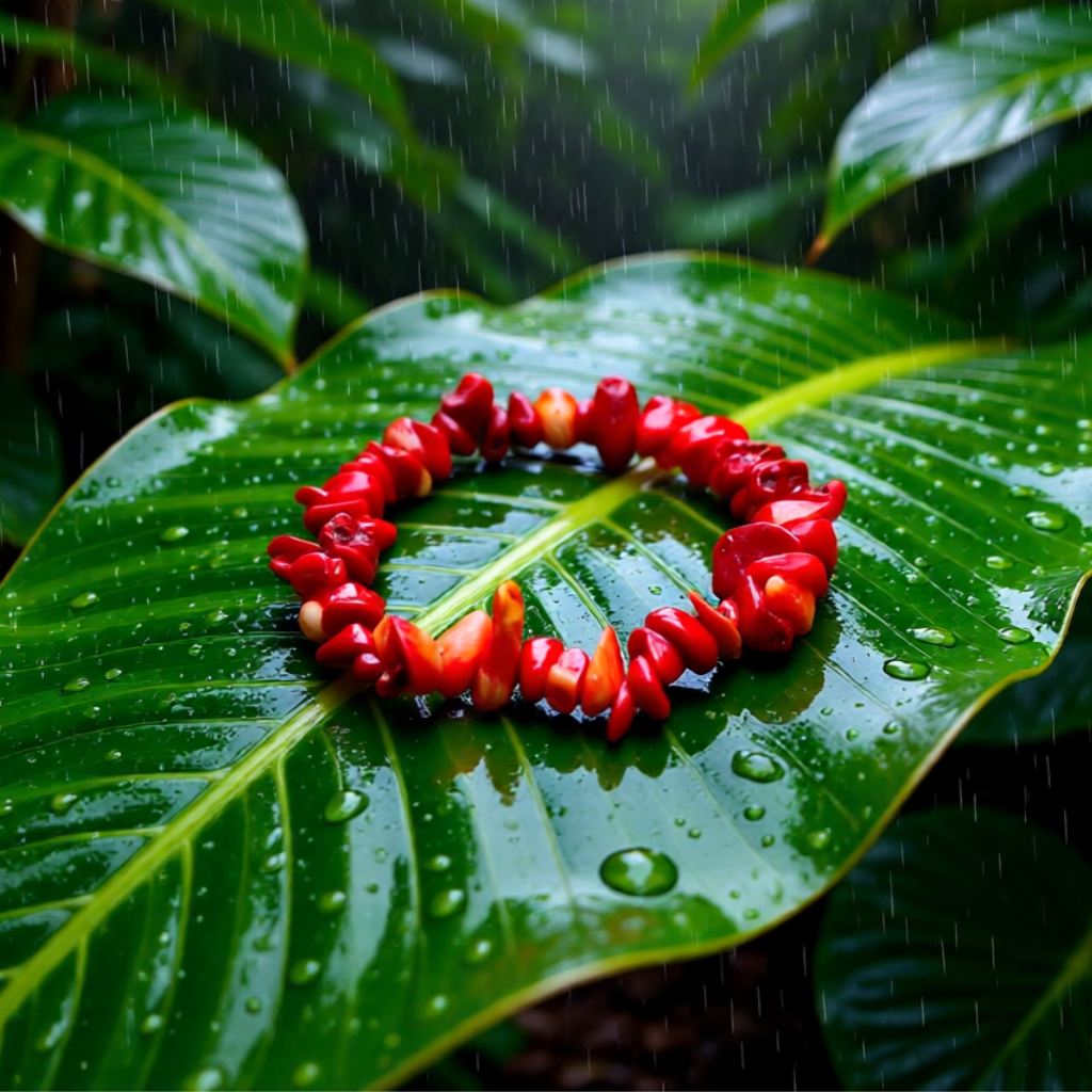 Red bracelet on a green leaf 
